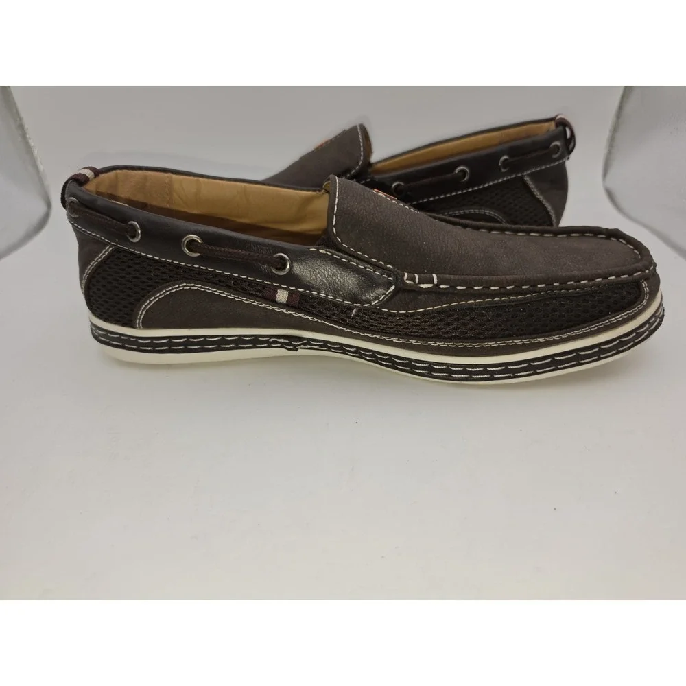 Brixton Dacio Men's Faux Leather Slip-On Boat Loafers in Dark Brown Size 9